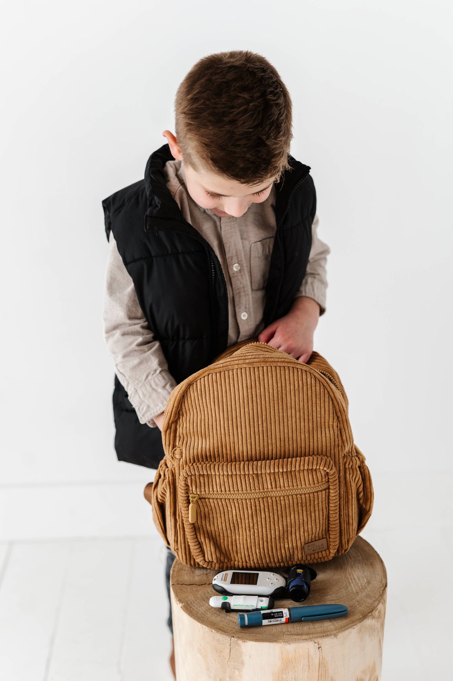 Camel Corduroy Mini Backpack