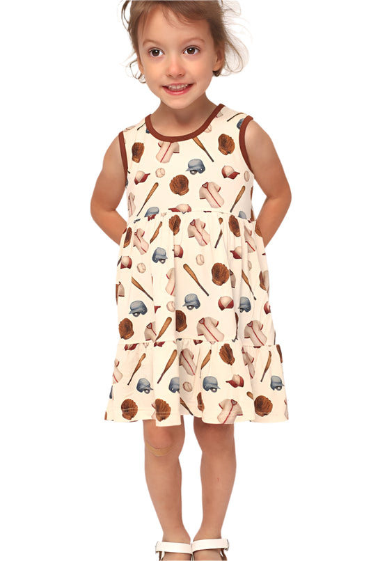 Baseball Bamboo Tiered Twirl Dress - with Pockets