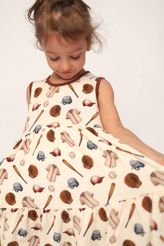 Baseball Bamboo Tiered Twirl Dress - with Pockets