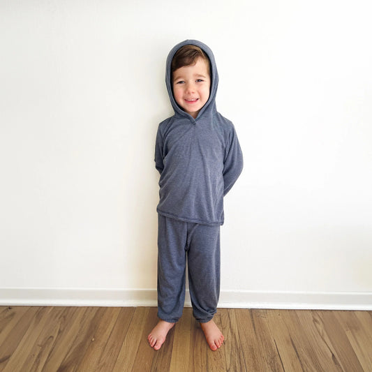 Blue Slub Hoodie and Pant Set