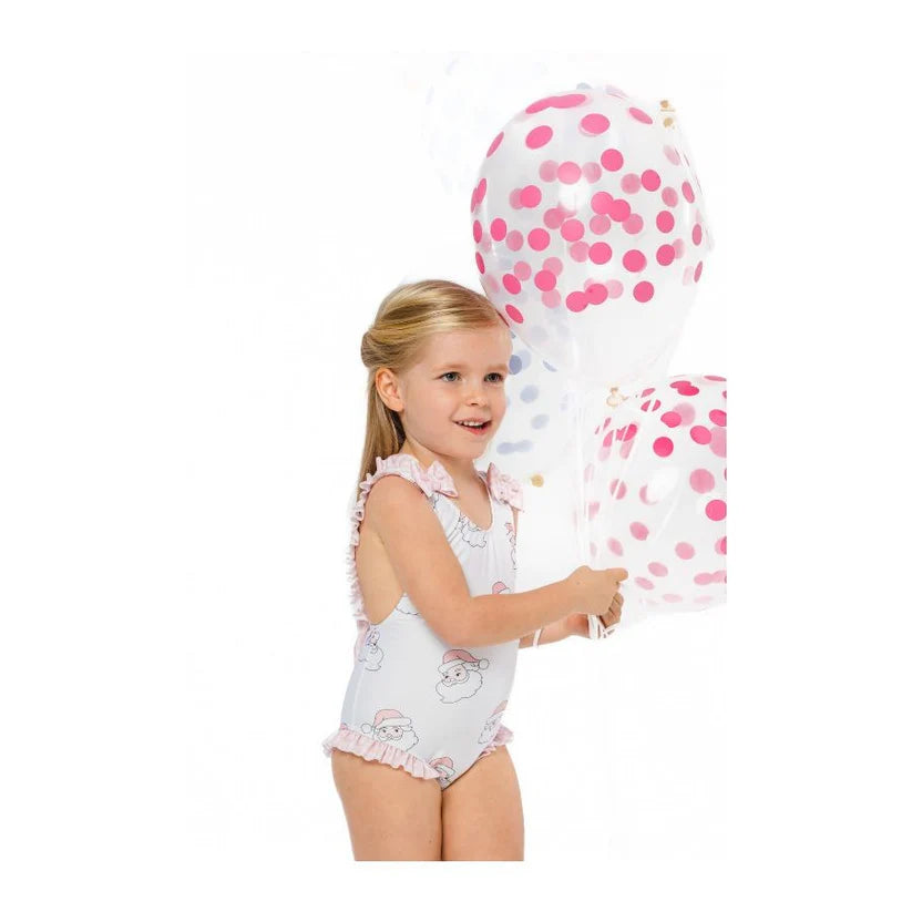 Ruffle and Bow Pink Santa Bathing Suit