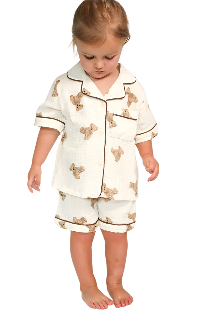 Teddy Bear Short Pajamas- Cream