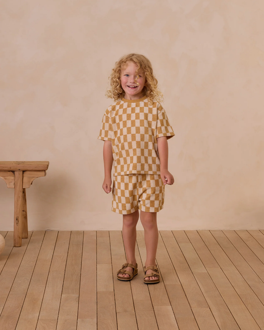 Marigold Check Terry Boys Short