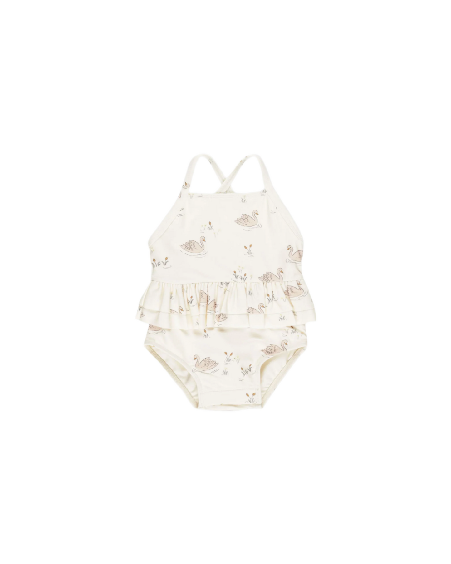 Ruffled One-Piece Swimsuit Swans