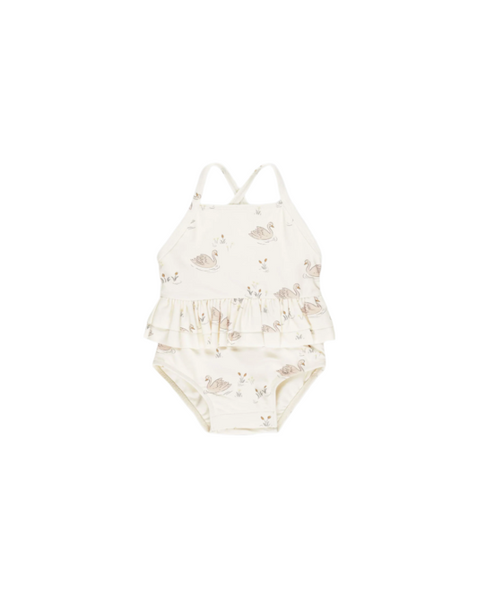 Ruffled One-Piece Swimsuit Swans