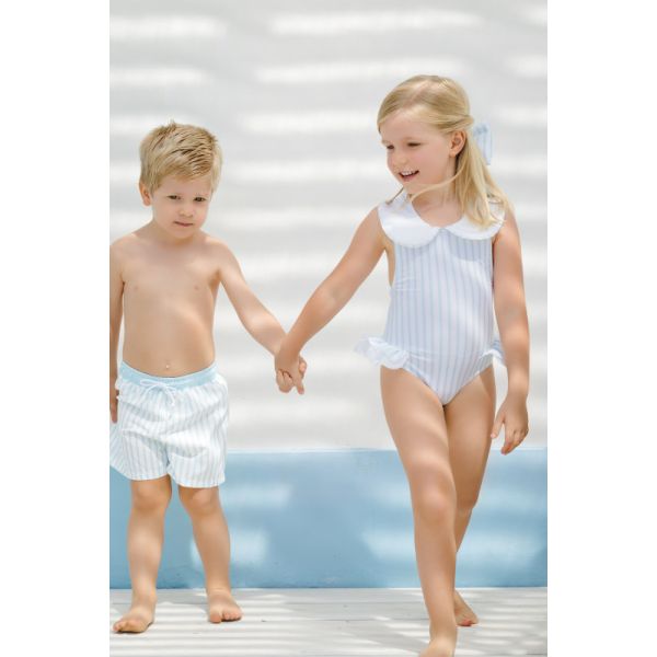 Blue Striped Swim Trunks