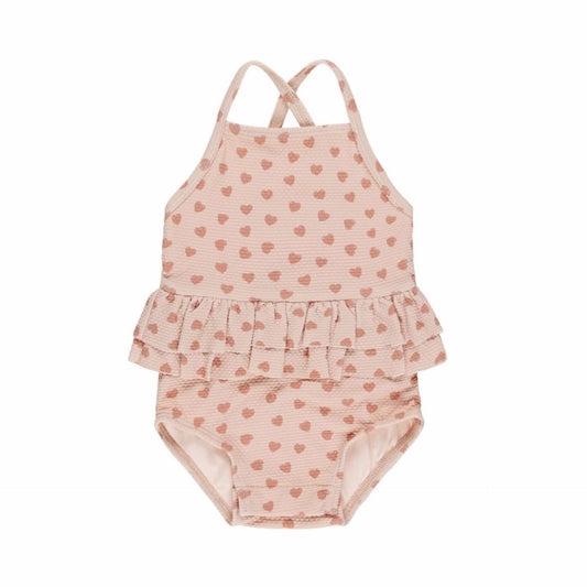 Hearts Print Ruffled One-Piece Swimsuit