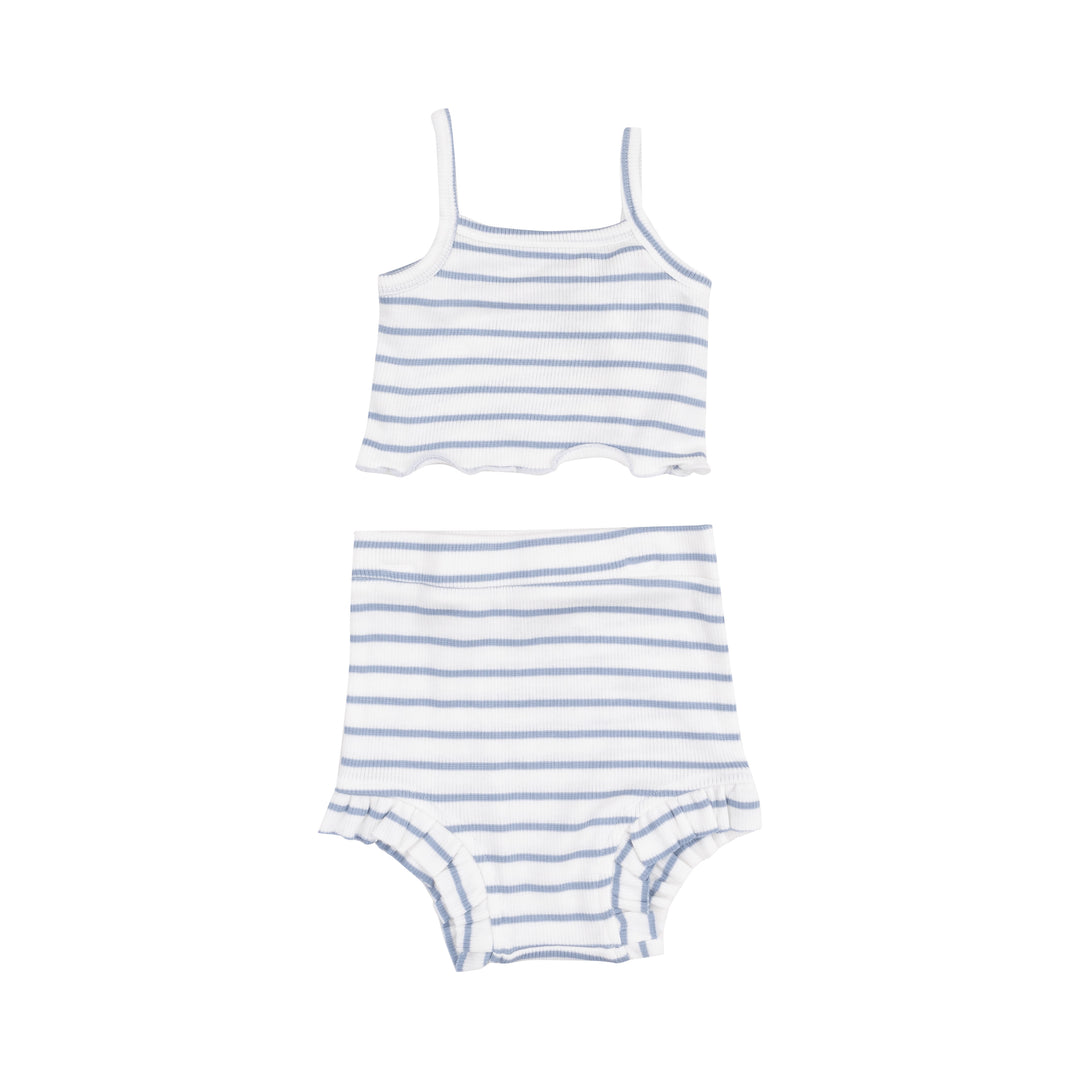 Stripe Dusty Blue Tank Top & High Waisted Short