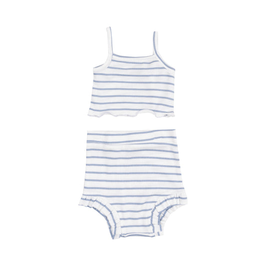 Stripe Dusty Blue Tank Top & High Waisted Short