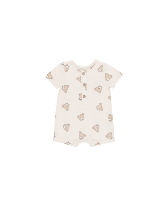 Short Sleeve Woven Romper Teddy
