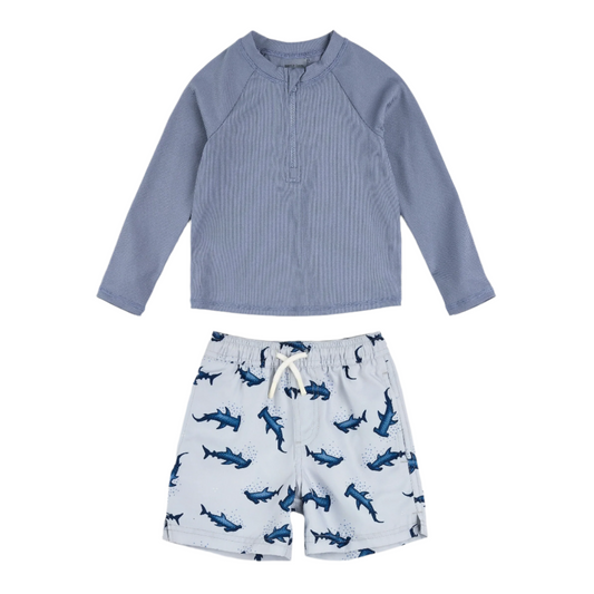 Ribbed Long-Sleeve Faded Blue & Hammerhead  Set