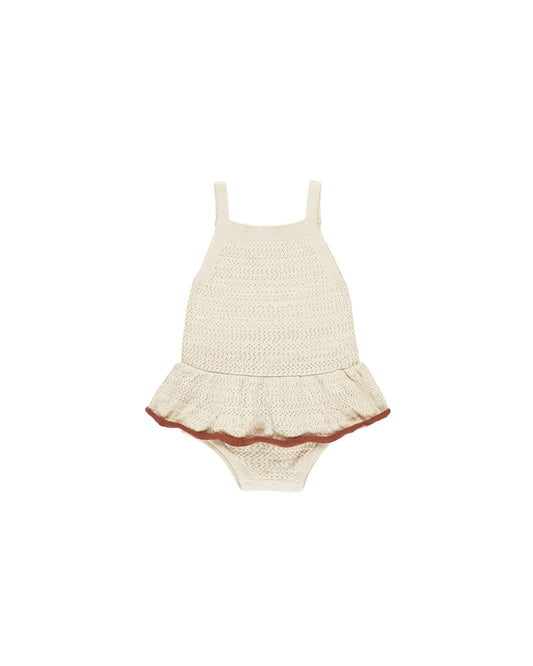 Crochet Ruffle Romper Natural