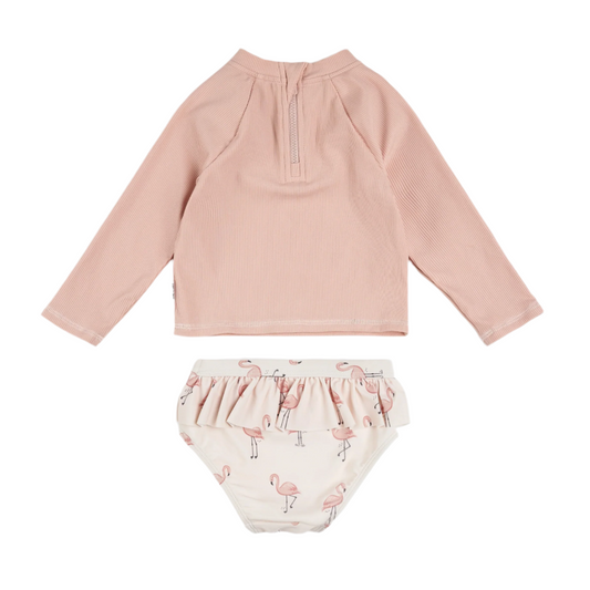 Ribbed Long-Sleeve Rose Quartz & Flamingos Set