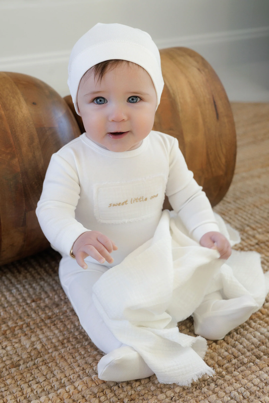 White "Sweet Little One" Muslin Blanket
