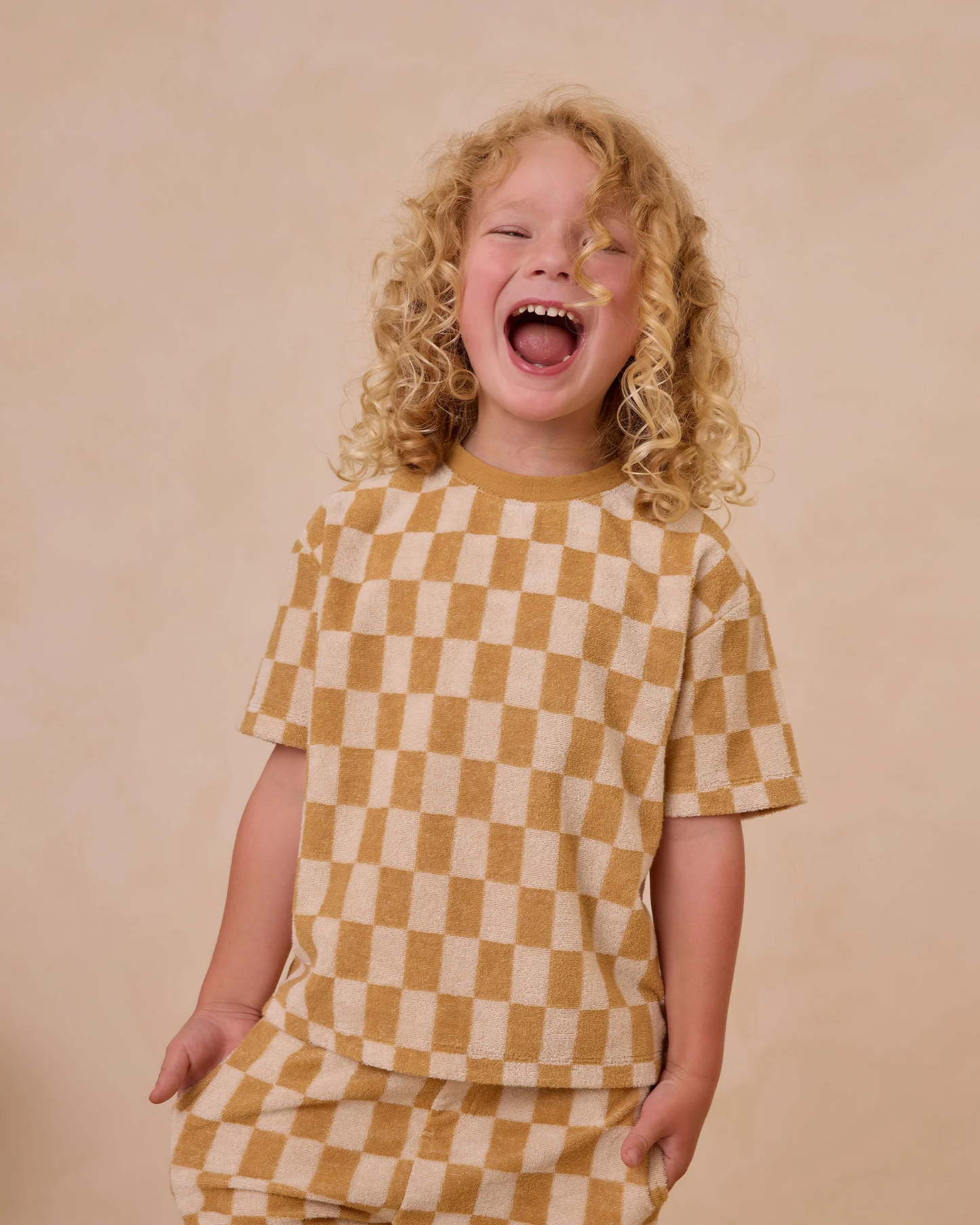 Marigold Check Terry Boys Short