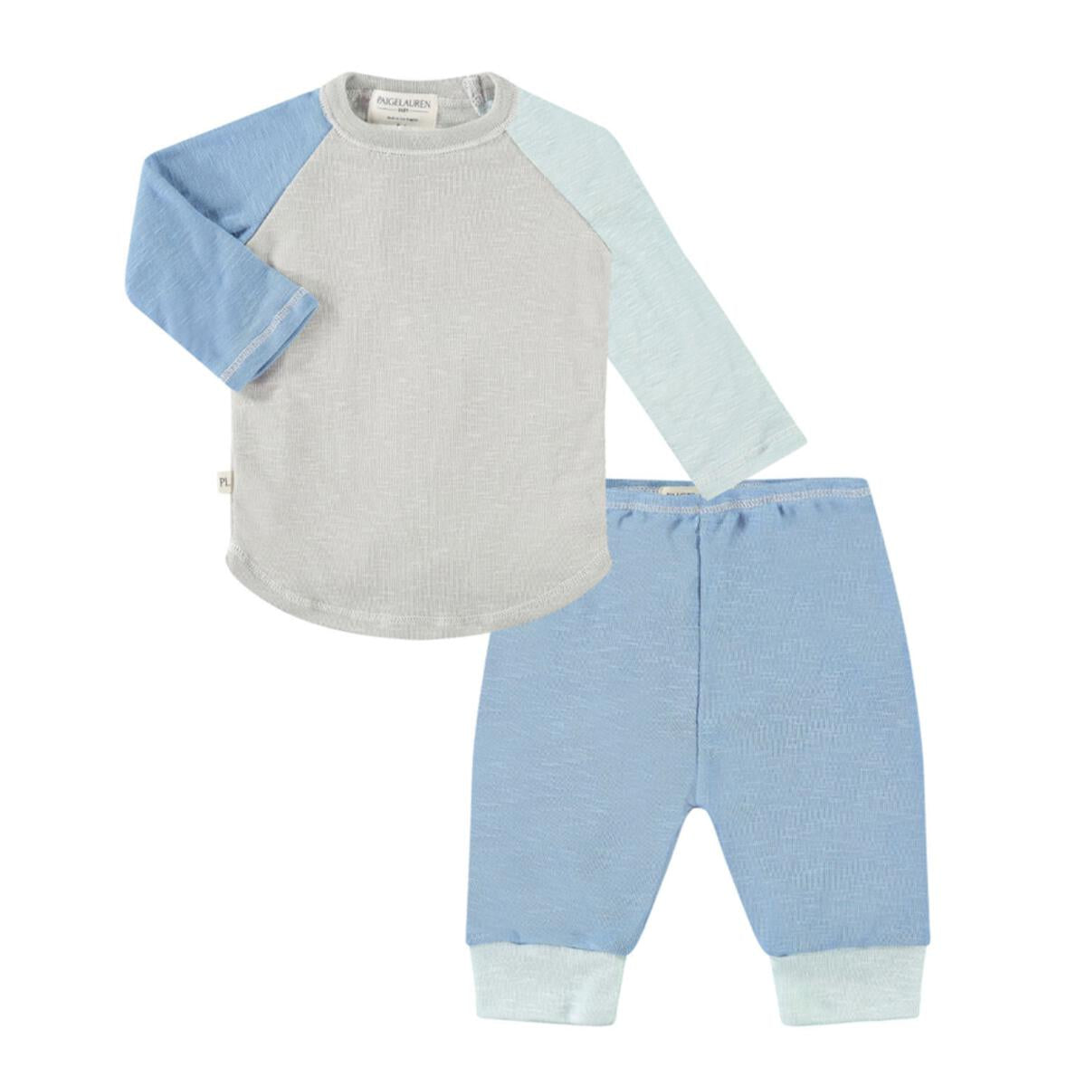 Slub Rib Color Block Baseball Tee & Leggings Loungewear Set