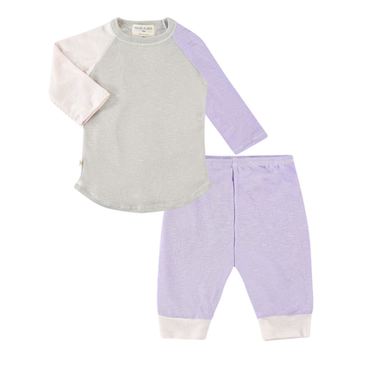 Slub Rib Color Block Baseball Tee & Leggings Loungewear Set