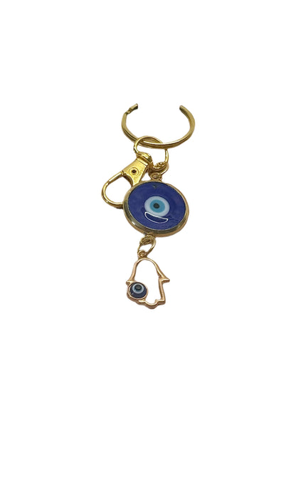 Glass Evil Eye Gold Hamsa Keychain  | JUDAICA