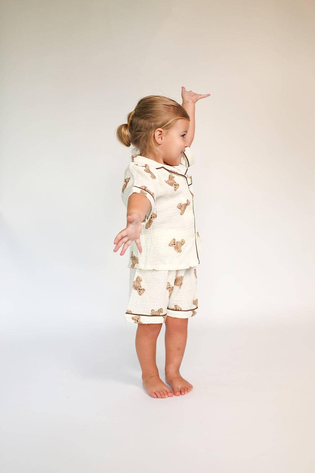 Teddy Bear Short Pajamas- Cream