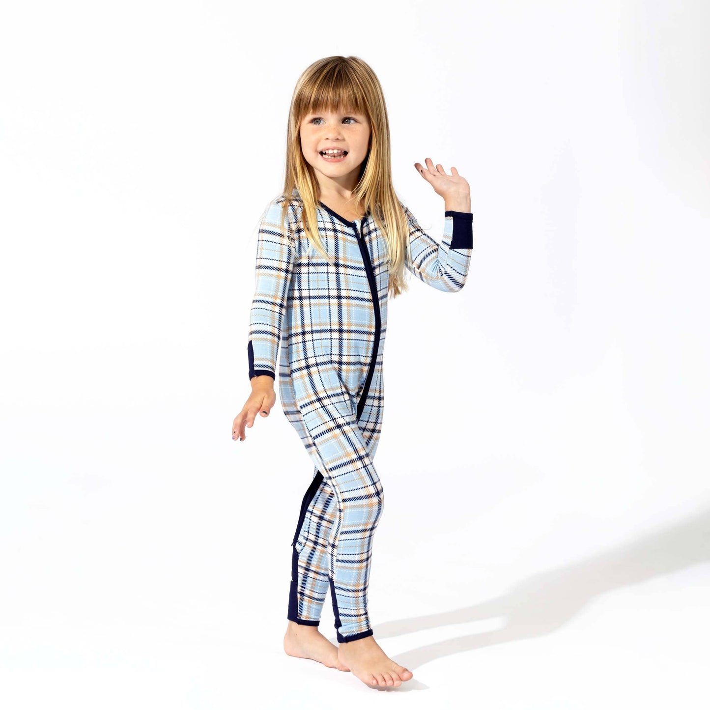 Holiday Plaid Blue Bamboo Convertible Footie