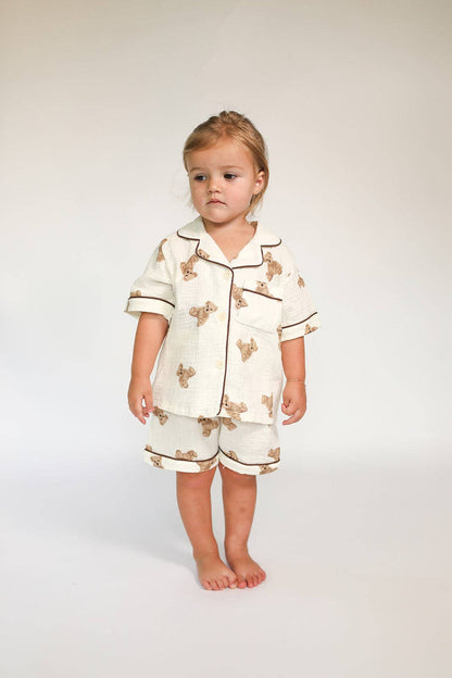 Teddy Bear Short Pajamas- Cream