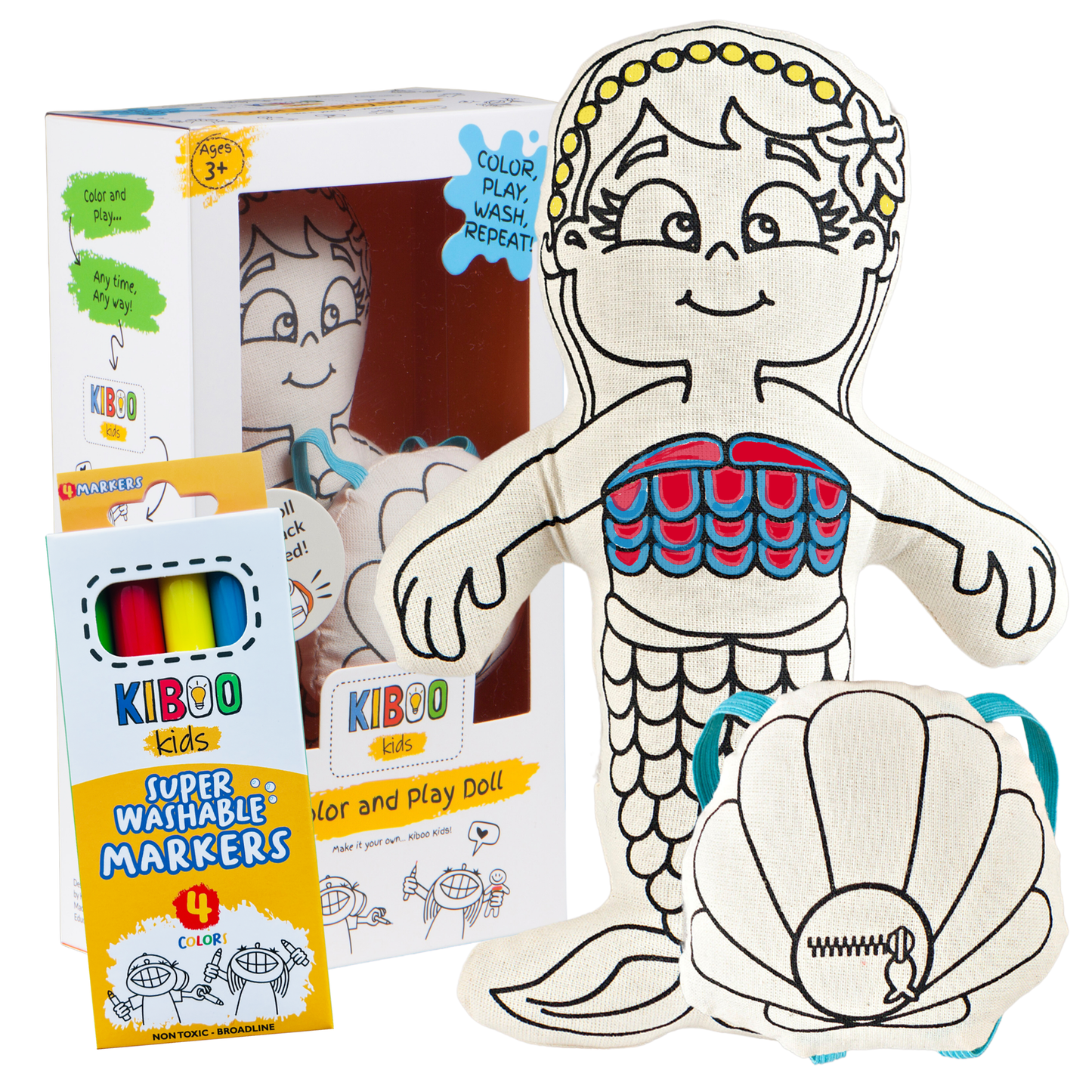 Mermaid with Mini Shell Backpack - Coloring Doll