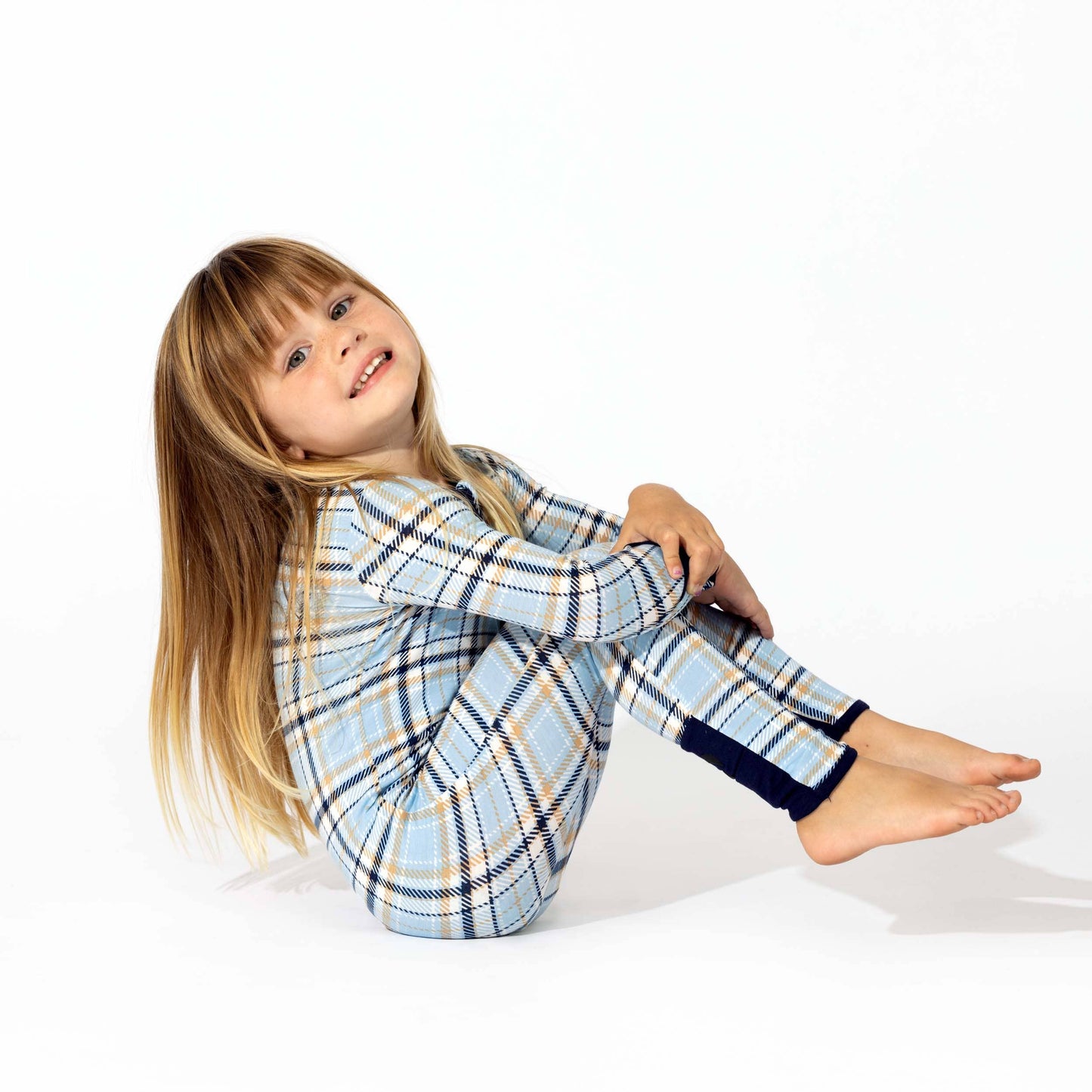 Holiday Plaid Blue Bamboo Convertible Footie