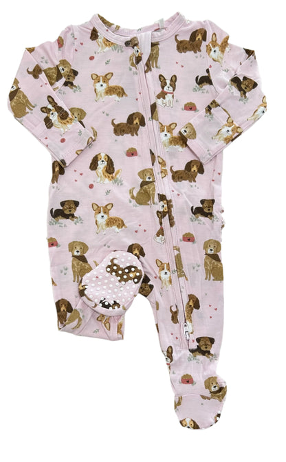 2 Way Zipper Ruffle Back Footie - Puppy Pink