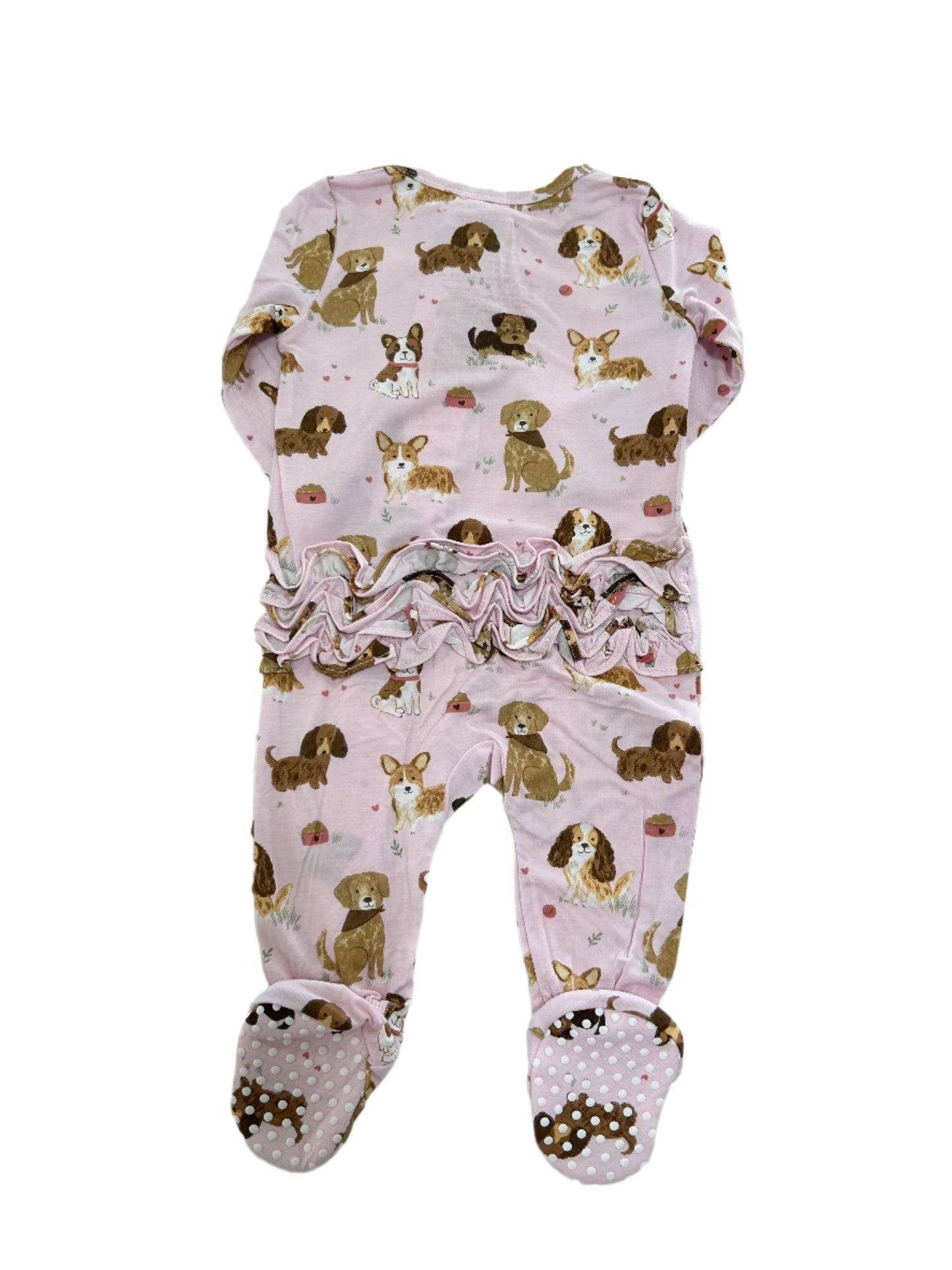 2 Way Zipper Ruffle Back Footie - Puppy Pink