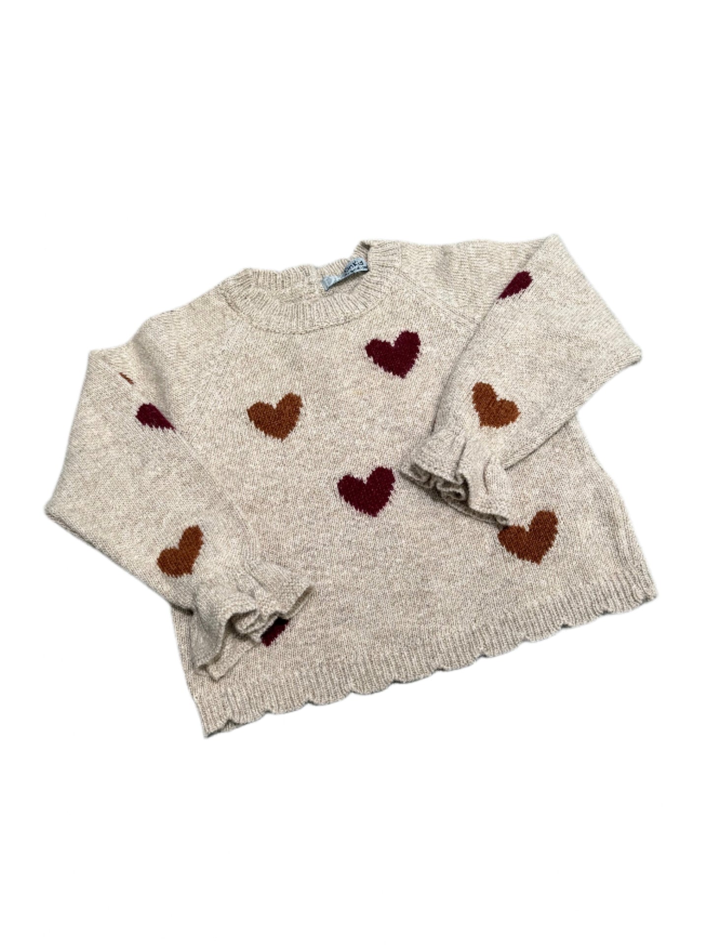 Beige Knit Heart Sweater