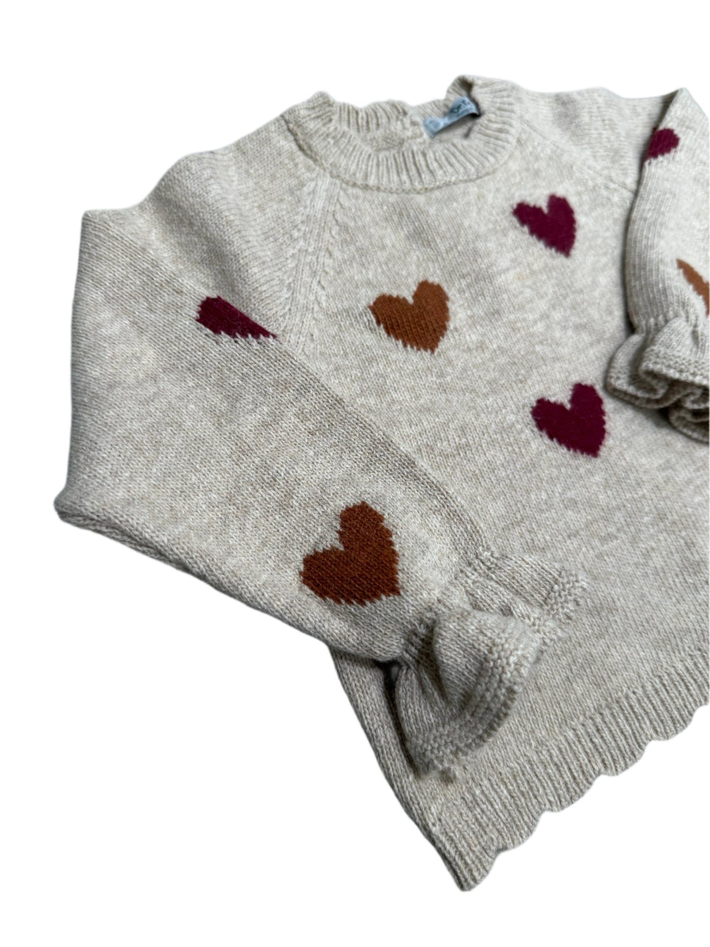 Beige Knit Heart Sweater