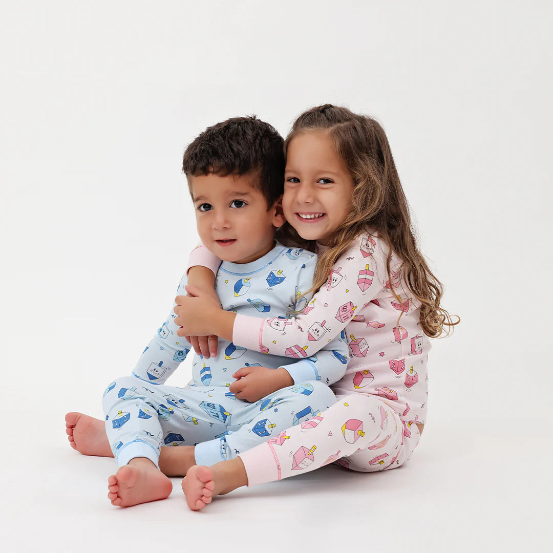 Hanukkah Dreidels Blue Long Sleeve Pajama Set