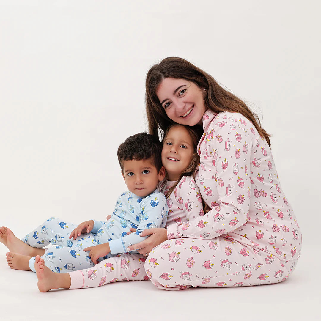 Hanukkah Dreidels Blue Long Sleeve Pajama Set