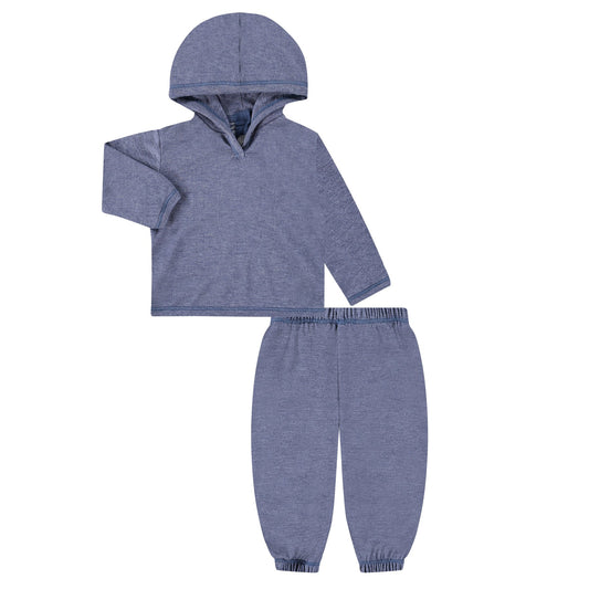 Blue Slub Hoodie and Pant Set