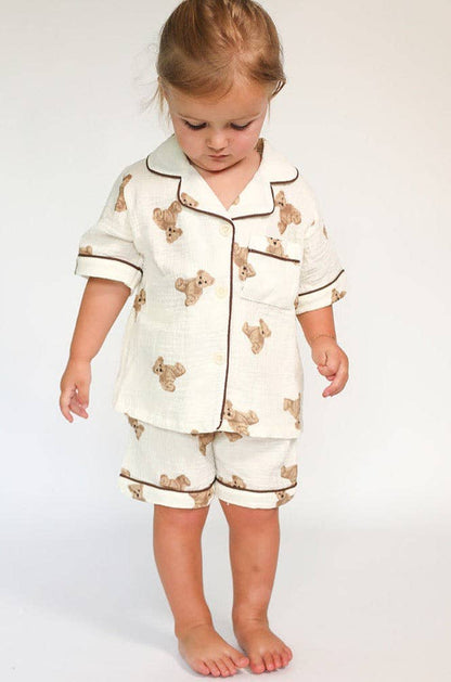 Teddy Bear Short Pajamas- Cream