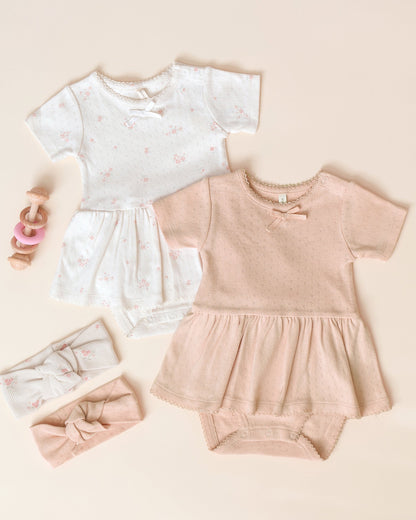 Pointelle Skirted Bodysuit Pink Ditsy
