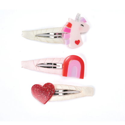 Unicorn Glitter Heart Snap Clips