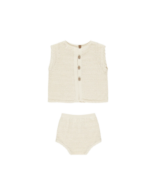 Scallop Knit Baby Set Cherry