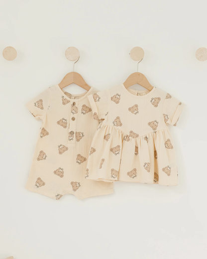 Short Sleeve Woven Romper Teddy