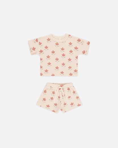 Waffle Tee + Short Set || Tulips