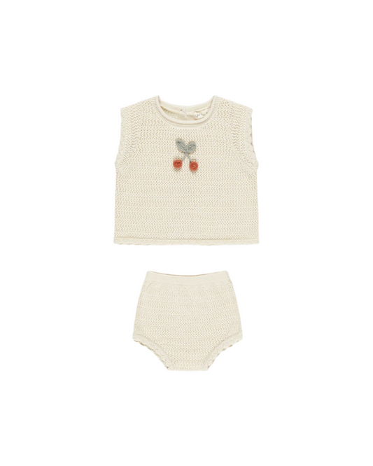 Scallop Knit Baby Set Cherry