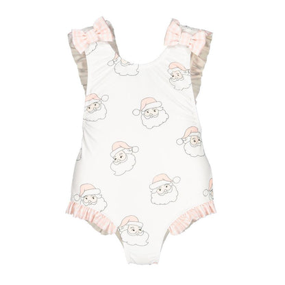 Ruffle and Bow Pink Santa Bathing Suit