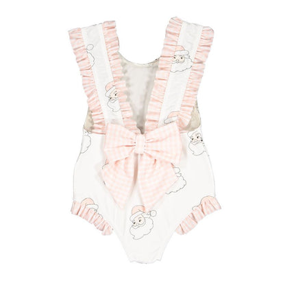 Ruffle and Bow Pink Santa Bathing Suit